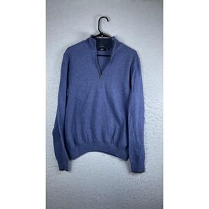 BOSS Hugo Boss Sweater Mens Large Blue Quarter Zip Mock Neck Wool Knit Pullover